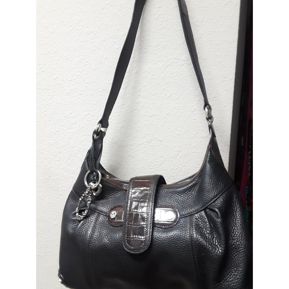 Brighton Black Leather Handbag Shoulder Bag Croc Accent Charm